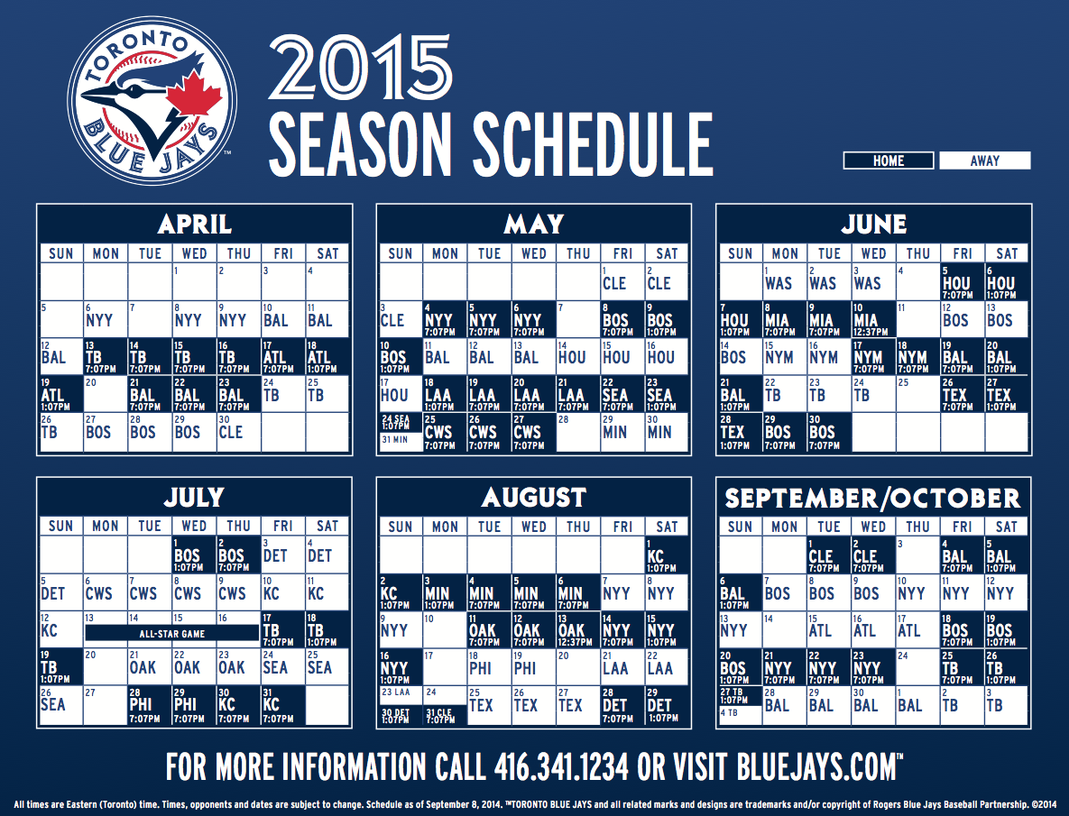 Blue Jays announce tentative 2015 schedule