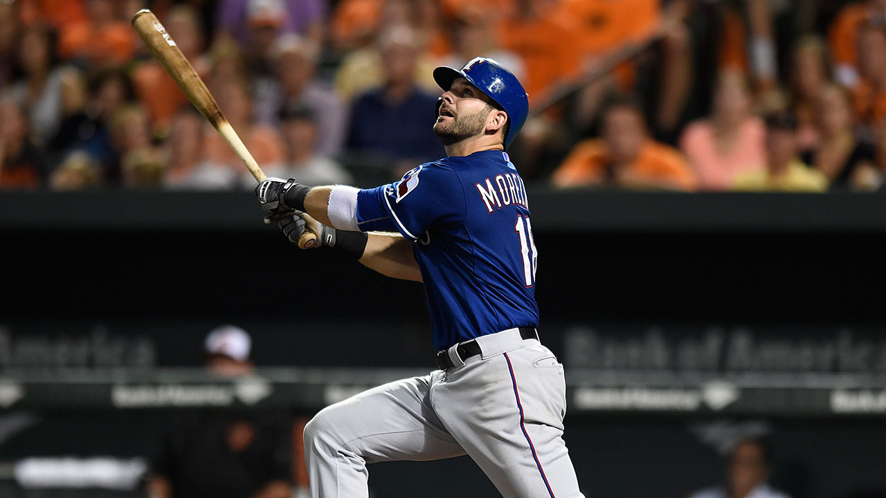 Texas Rangers' Mitch Moreland follows through on a two-run home run against the Baltimore Orioles during the eighth inning of a baseball game Tuesday, June 30, 2015, in Baltimore. The Rangers won 8-6. (Gail Burton/AP)