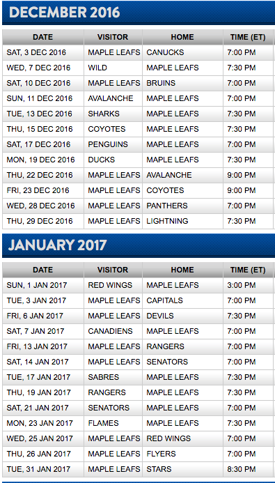 tor maple leafs schedule