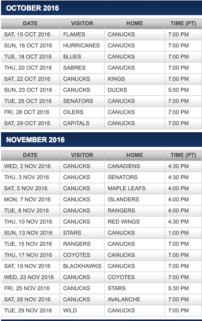 Vancouver Canucks release 2016-17 NHL 
