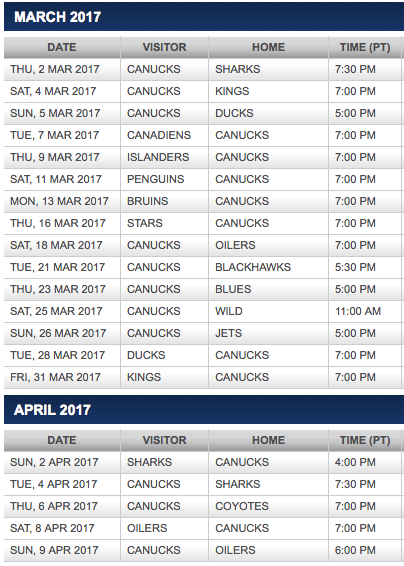 Vancouver Canucks 1996-97 Pocket Calendar Schedule