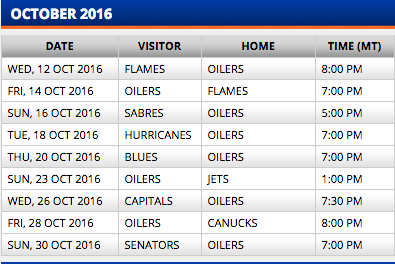 Edmonton Oilers release 2016-17 NHL 