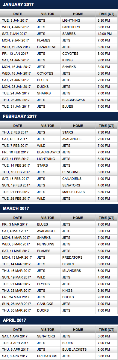 Winnipeg Jets release 2016-17 NHL 