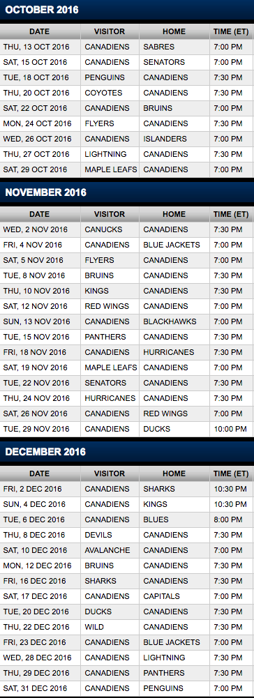 nhl schedule montreal