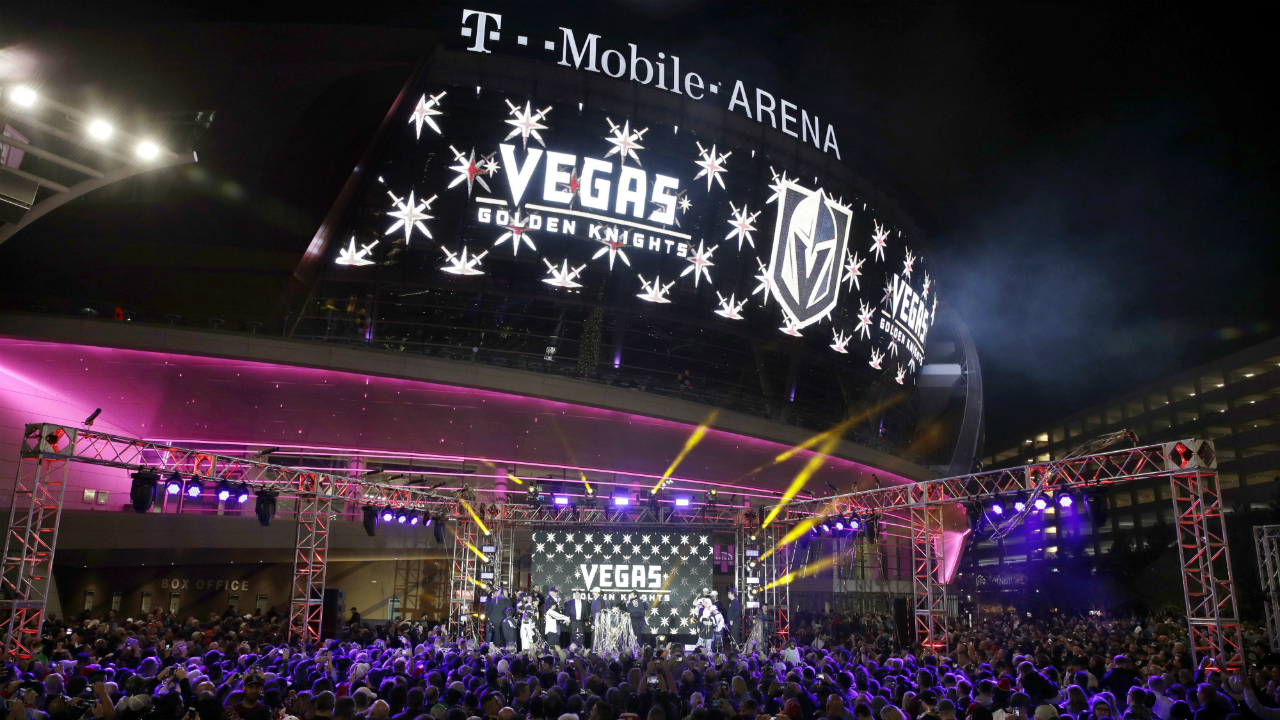 The team name is displayed on a screen during an event to unveil the name of Las Vegas' National Hockey League franchise, Tuesday, Nov. 22, 2016, in Las Vegas. The team will be called the Vegas Golden Knights. (John Locher/AP)