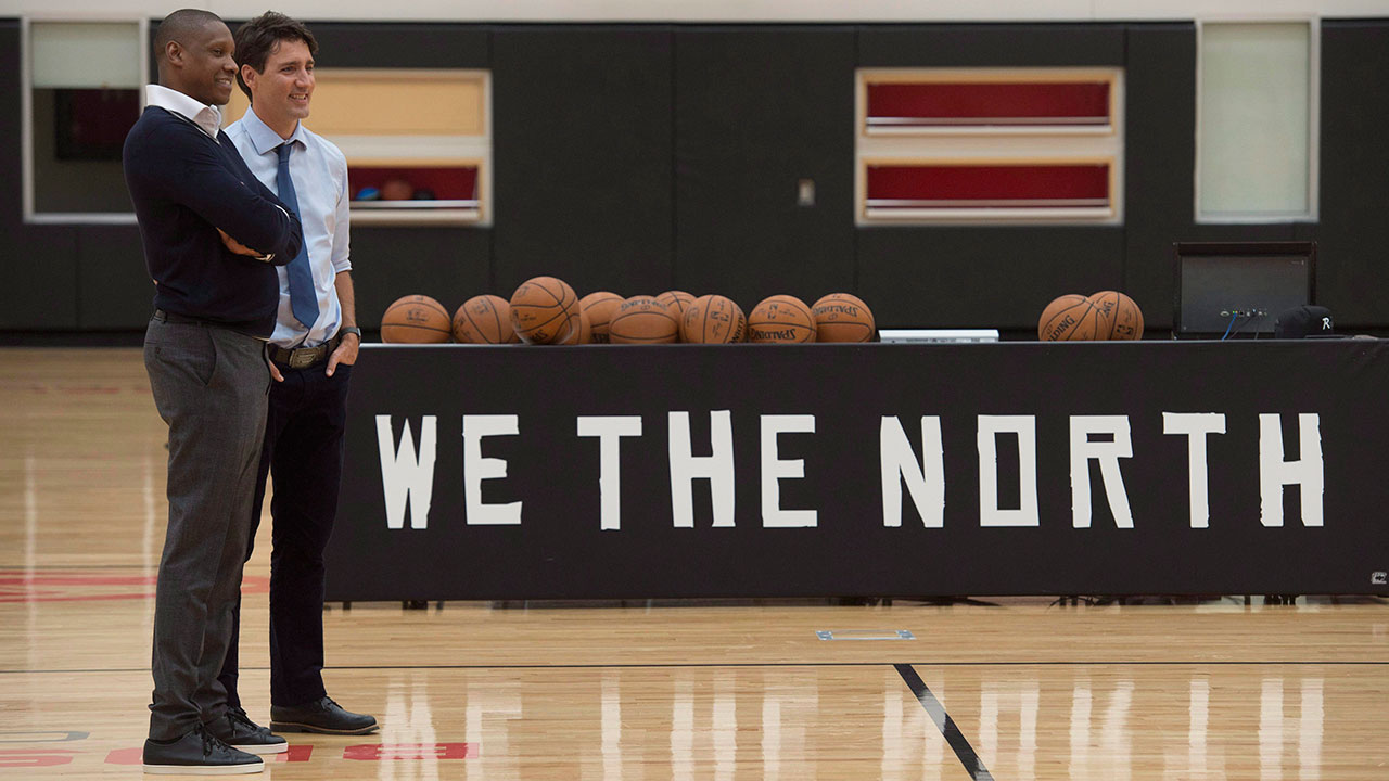 Masai Ujiri hosting Prime Minister Justin Trudeau at the Raptors practice facility.