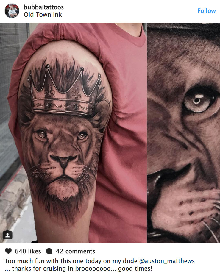 Gotta See It Auston Matthews gets giant tattoo of lion wearing crown