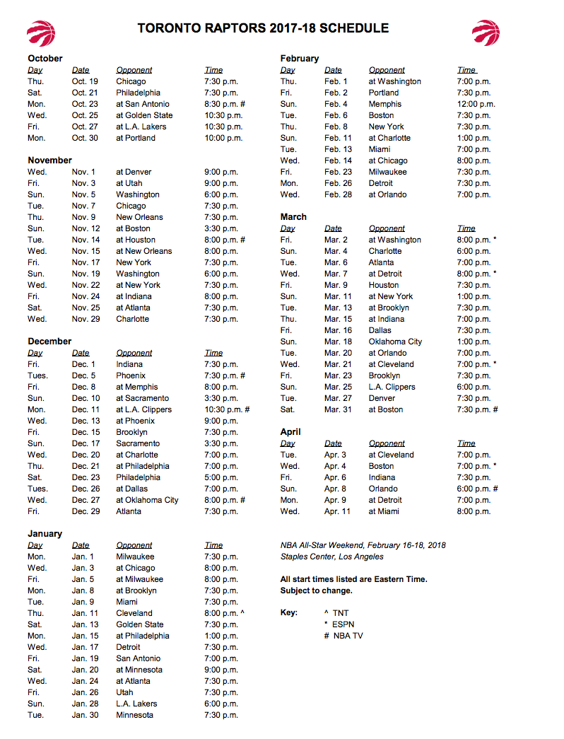 Toronto Raptors 2017-18 schedule. (Via Toronto Raptors)