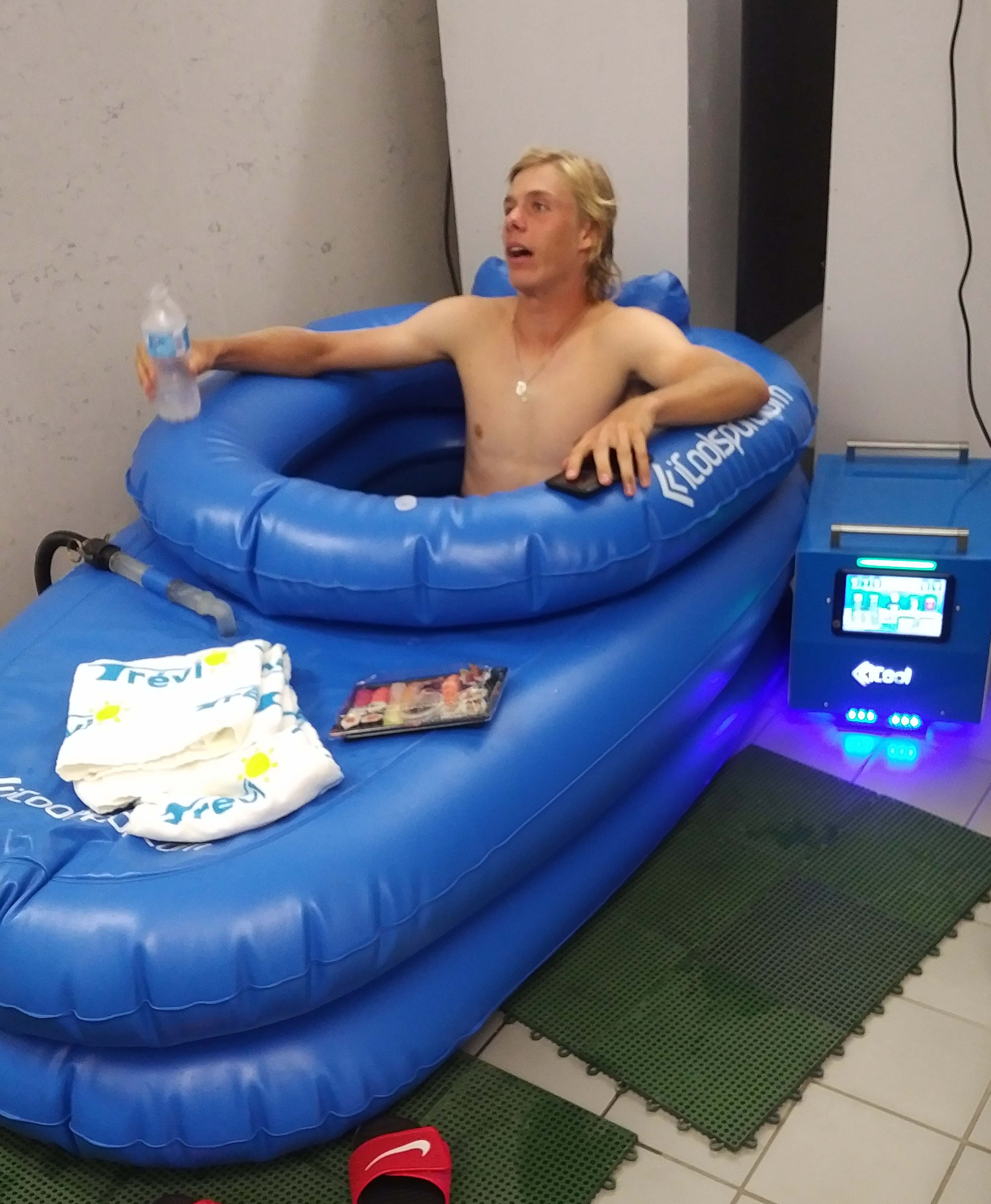 Meanwhile, back beside the locker room, Shapovalov sat in that ice bath, tr...