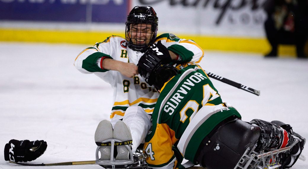 Paralyzed Humboldt Broncos players reunite on the ice